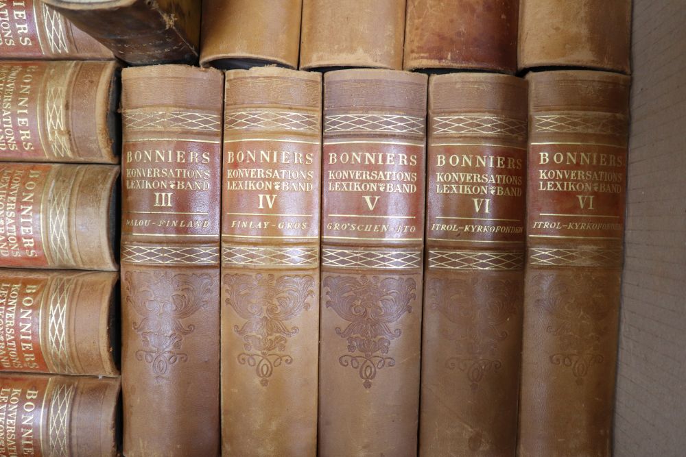 A collection of Scandinavian bindings, including Bonniers Konversations Lexikon, 17 vols, Stockholm (some duplicates),